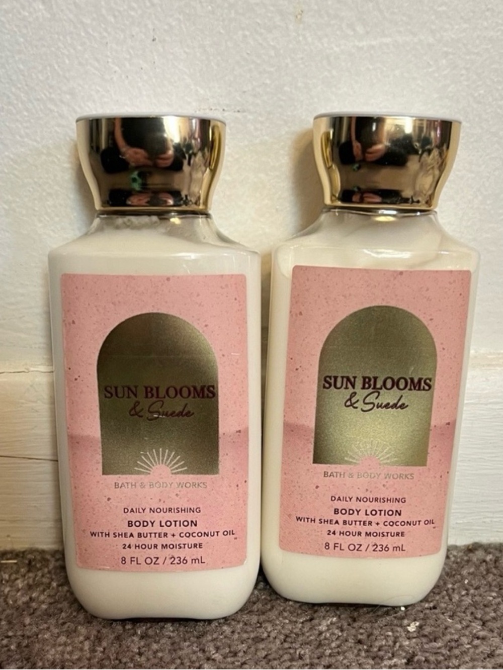 Bath & Body Works Sun Blooms & Suede Lotion Set/Lot of 2 8oz *NEW*